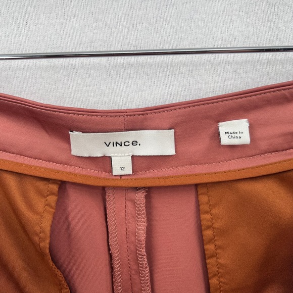 VINCE Satin High Waist Pants Womens 12 Pleated Wide Leg Cropped Silky Dressy - Picture 9 of 16